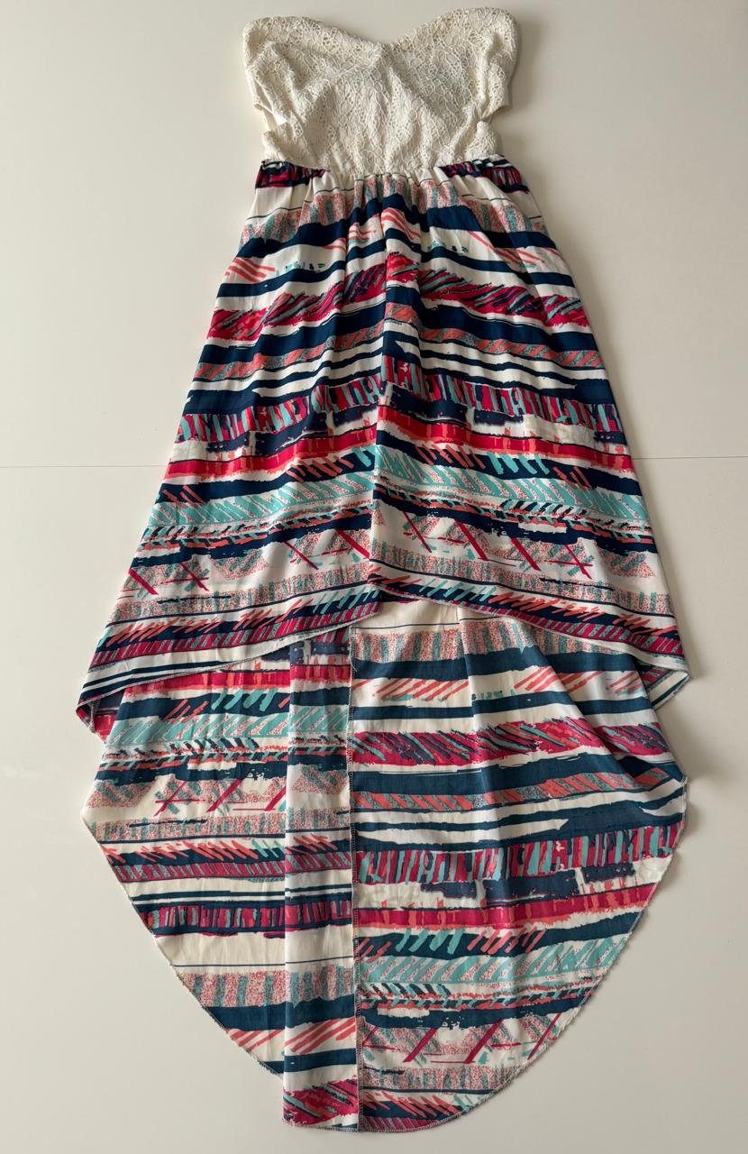 Vestido strapless con falda estampada, Talla S, Mujer