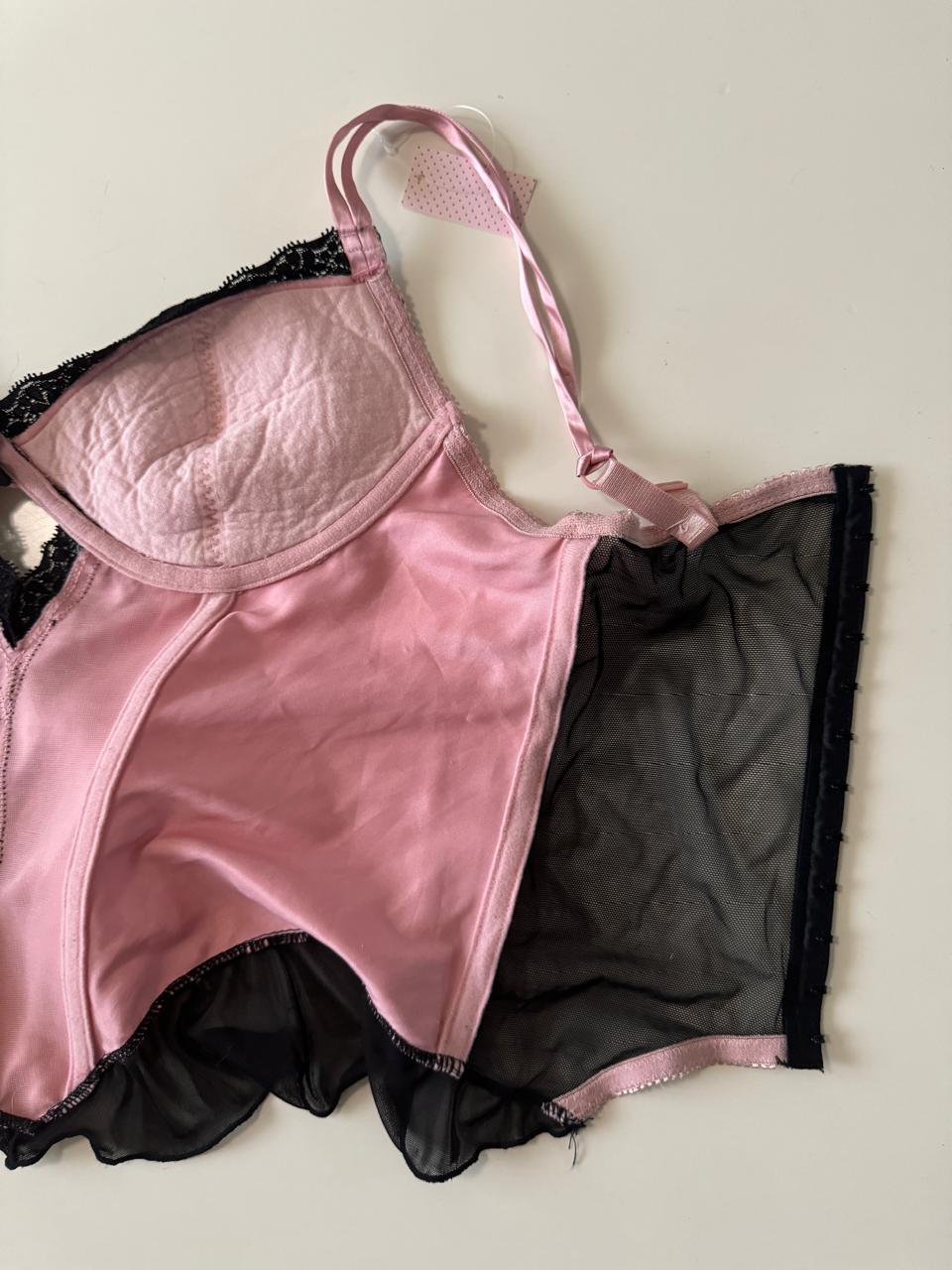 Bustier rosa con negro, Talla M, Mujer