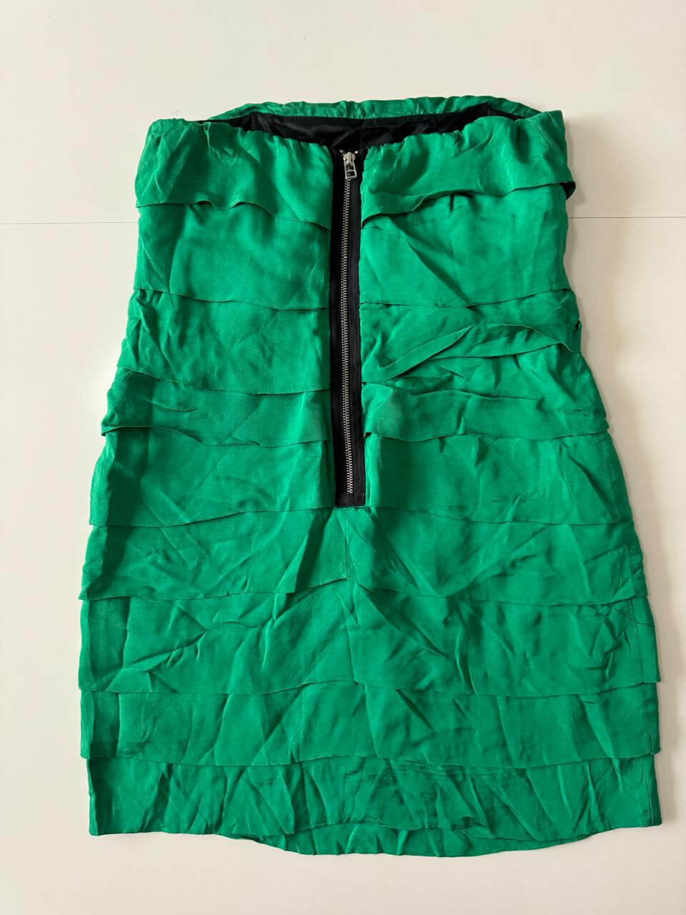 Vestido de holanes verde esmeralda, Talla M, 28mx, Mujer