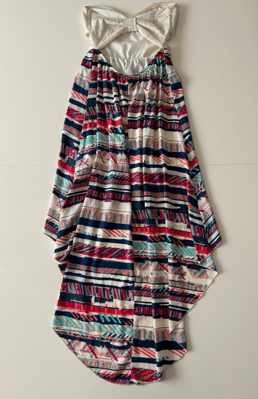 Vestido strapless con falda estampada, Talla S, Mujer