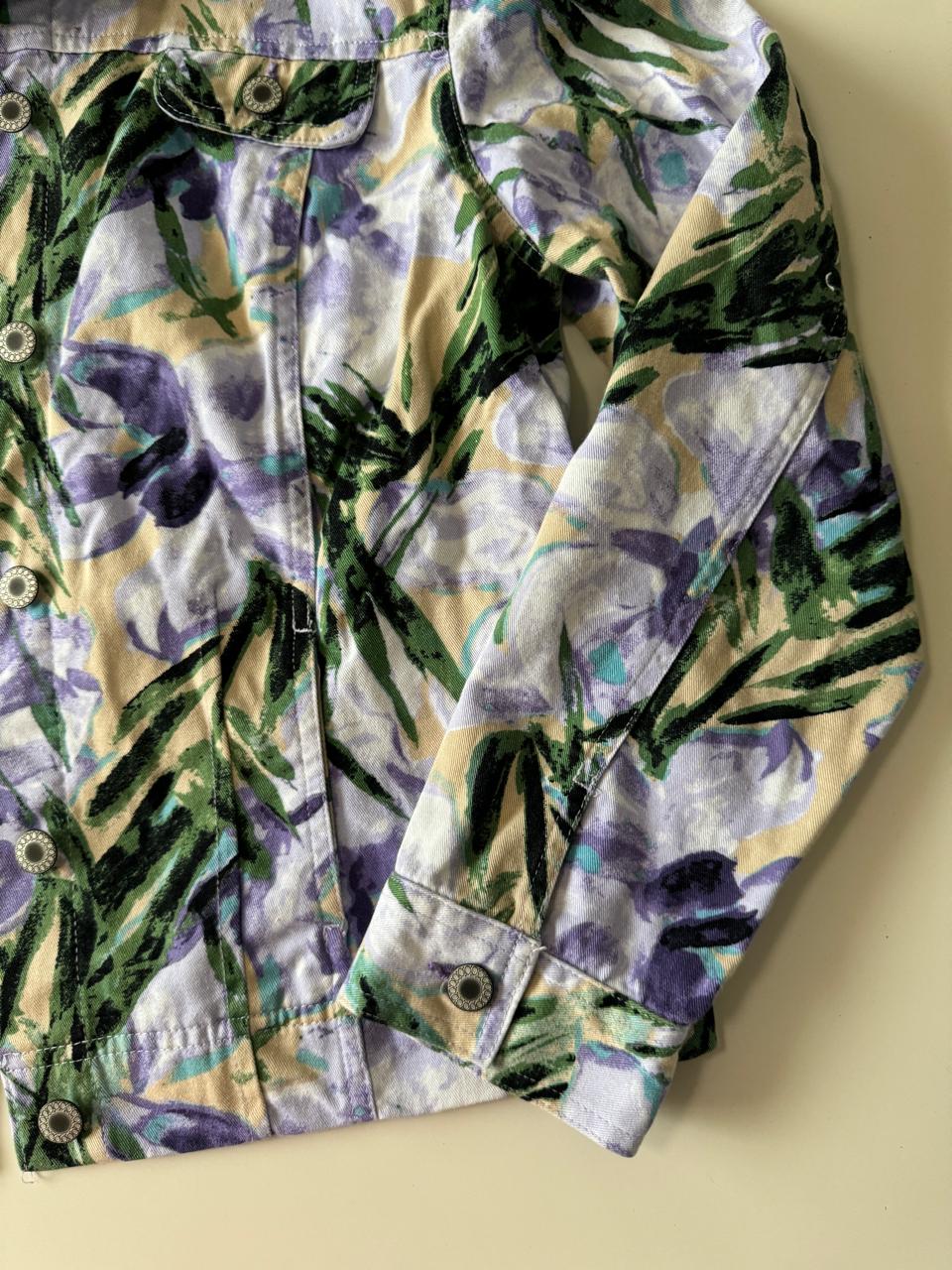 Chaqueta de mezclilla ligera estampada, Talla 14 Petite, L, Mujer