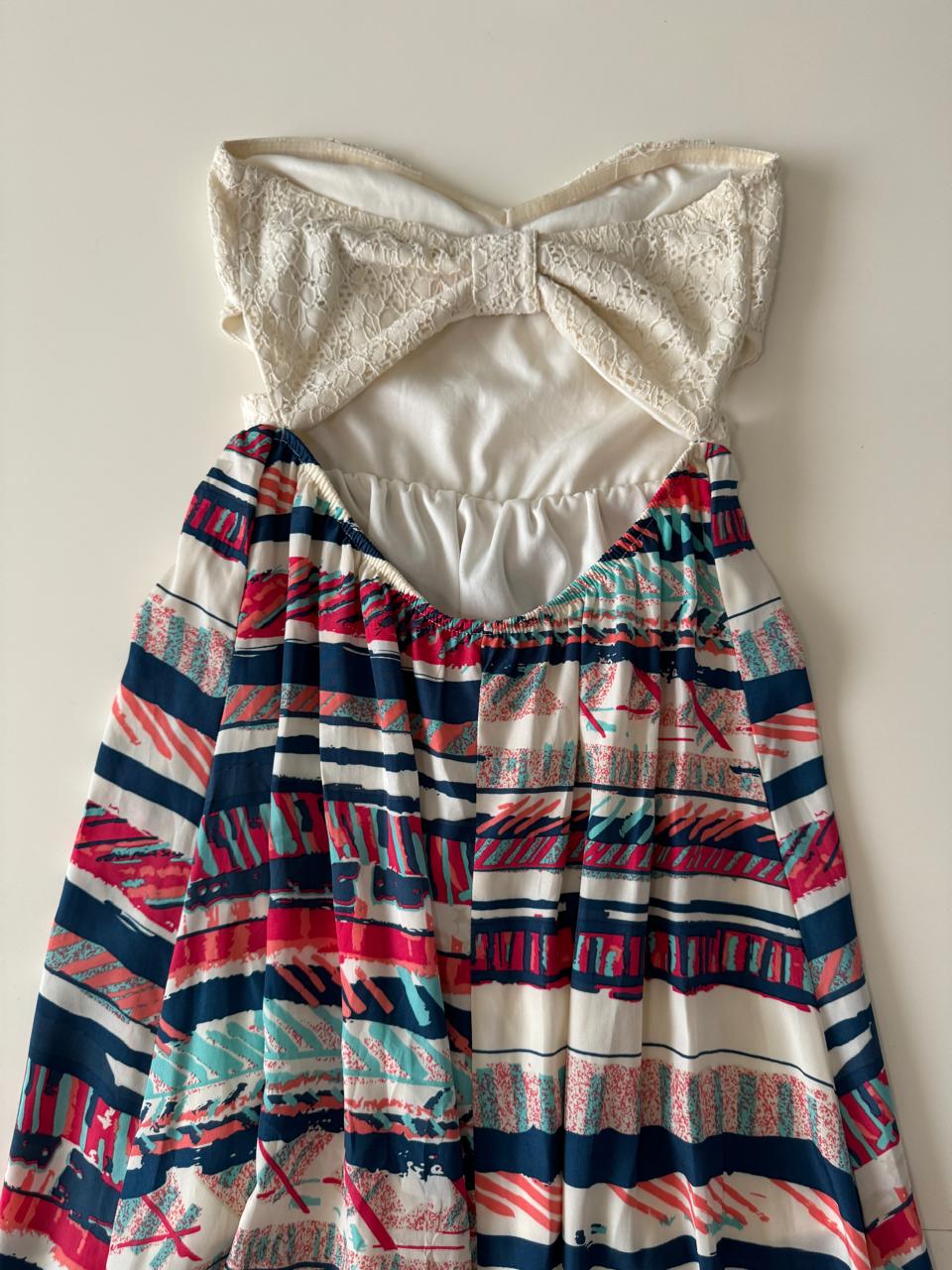 Vestido strapless con falda estampada, Talla S, Mujer