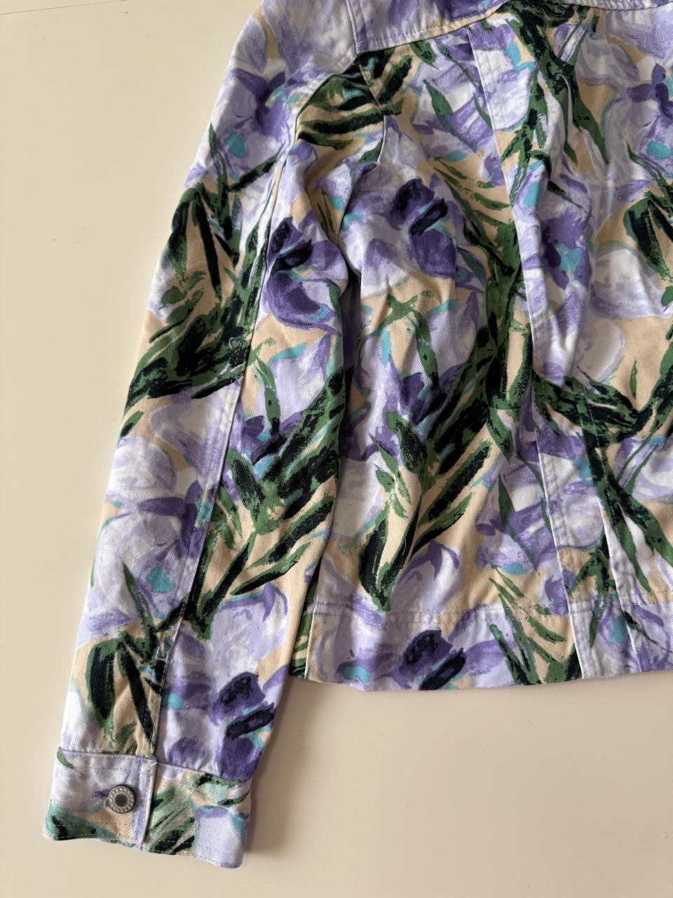 Chaqueta de mezclilla ligera estampada, Talla 14 Petite, L, Mujer