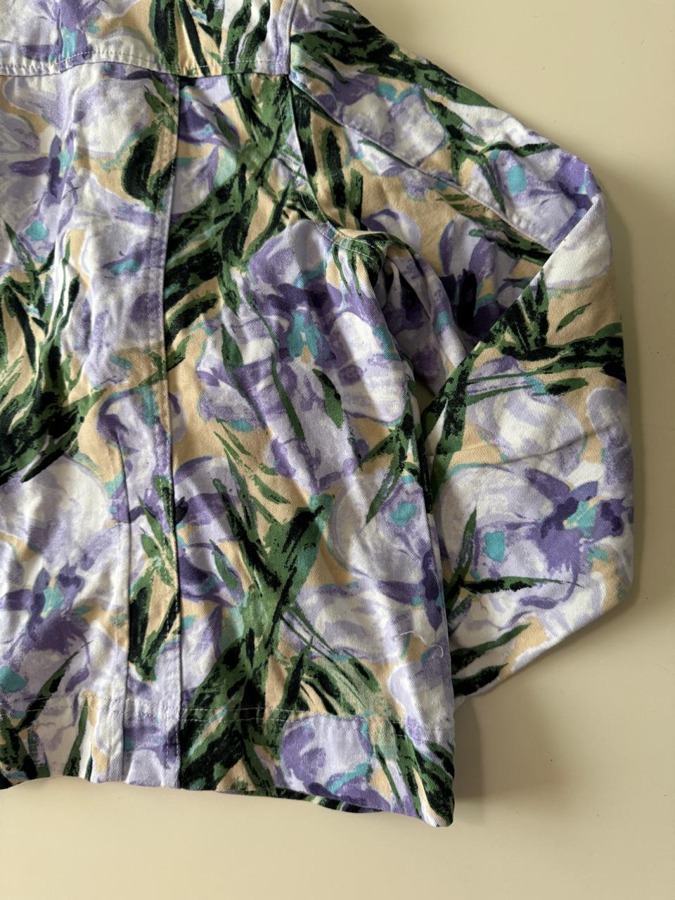 Chaqueta de mezclilla ligera estampada, Talla 14 Petite, L, Mujer