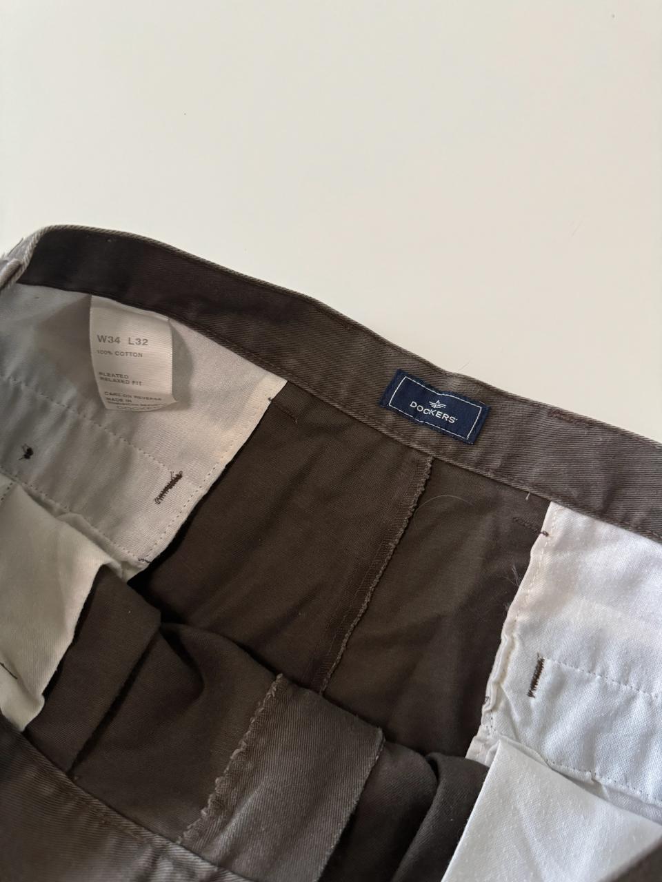 Pantalones de pinzas cafe, Talla 34 x 32, Hombre
