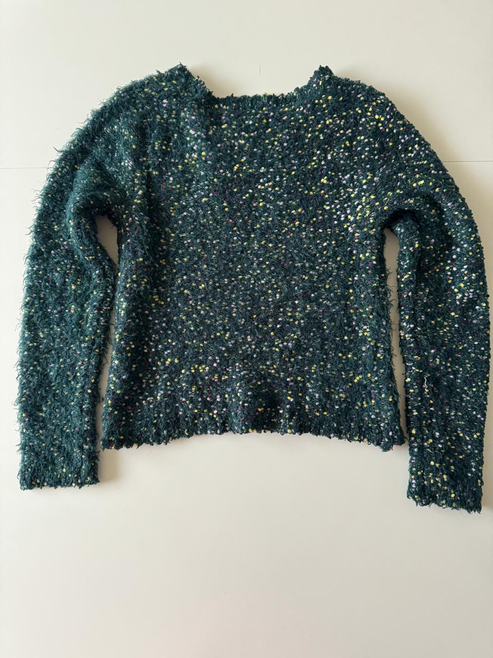 Sweter verde con motas, Talla M, Mujer