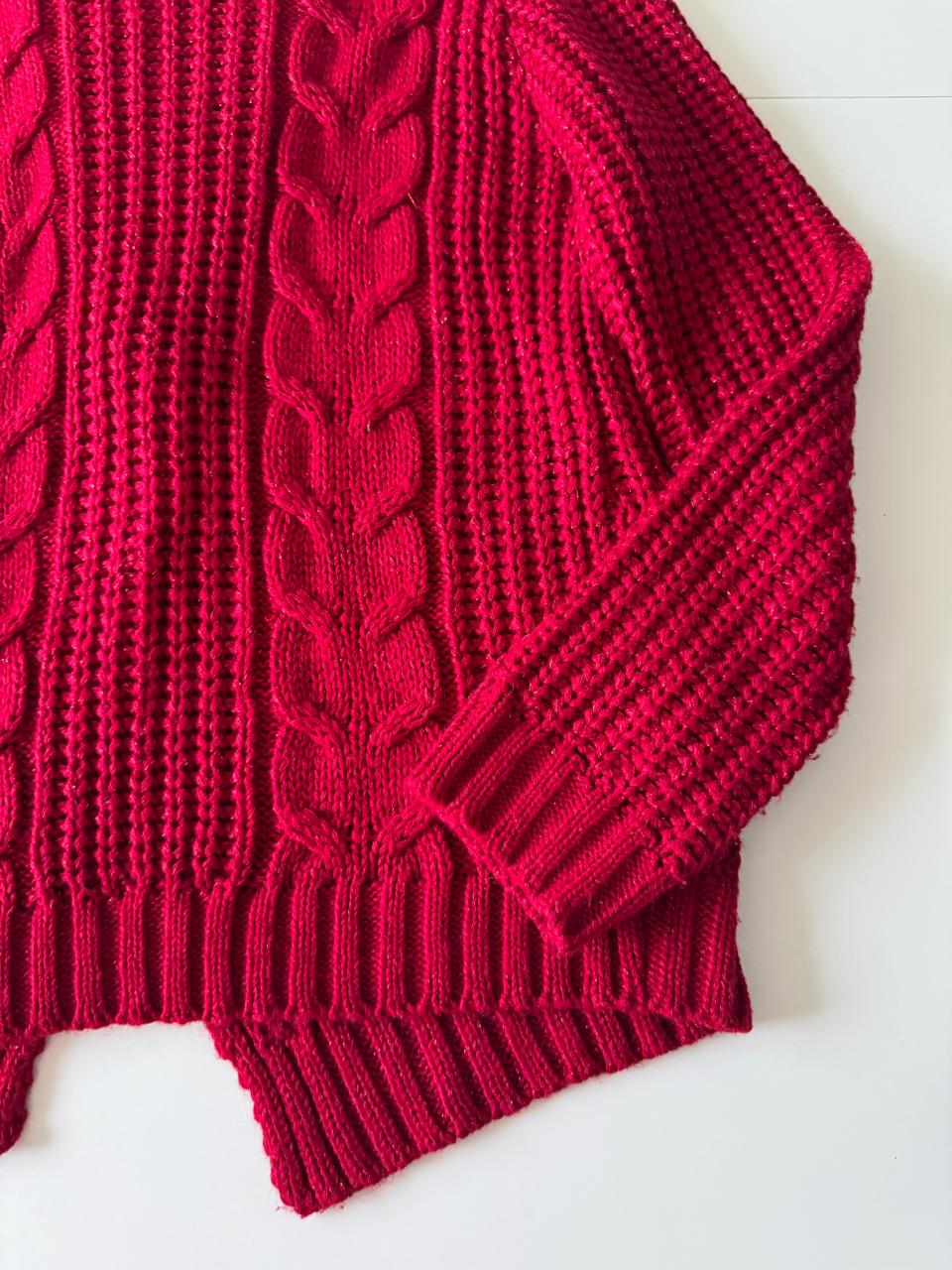 Sweter rojo con hilos metalicos, Talla M, Mujer