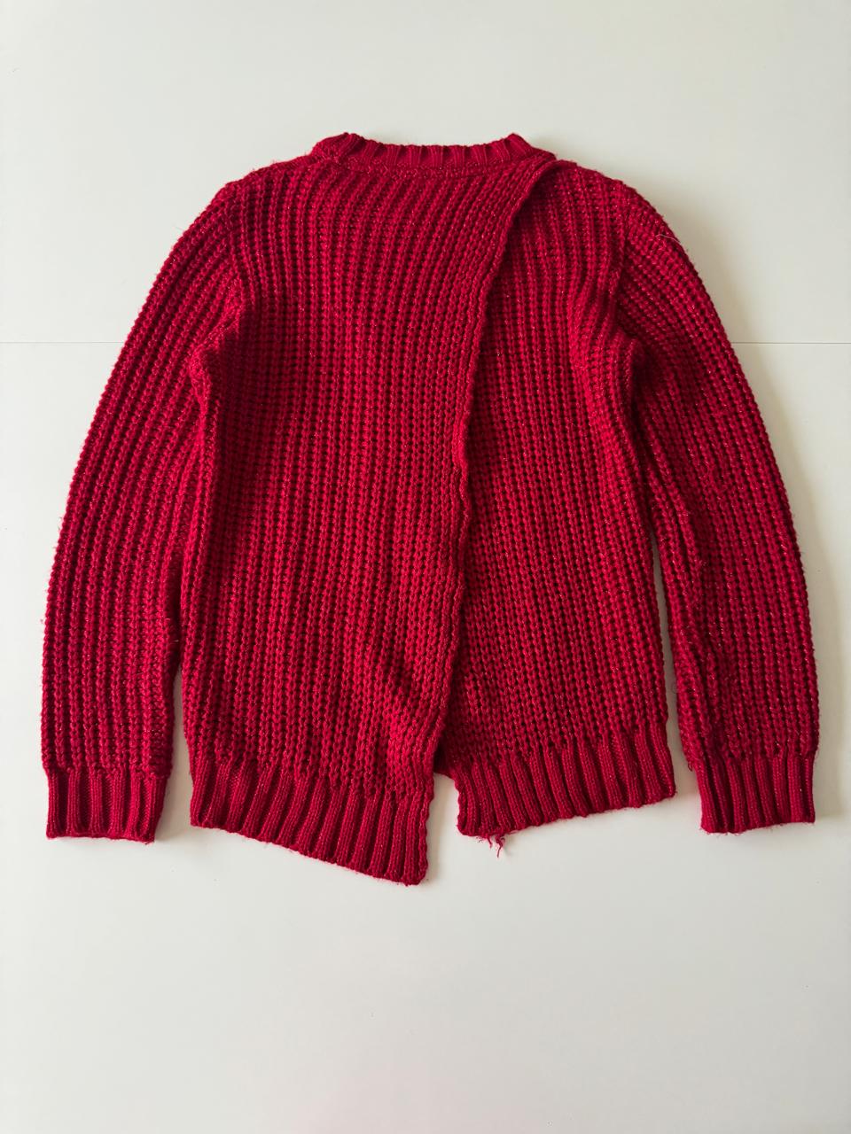 Sweter rojo con hilos metalicos, Talla M, Mujer