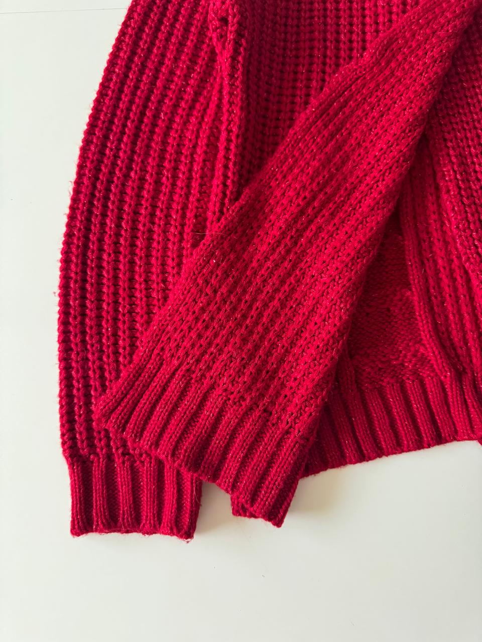Sweter rojo con hilos metalicos, Talla M, Mujer