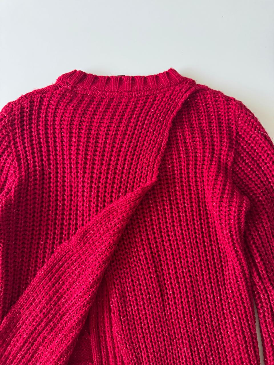 Sweter rojo con hilos metalicos, Talla M, Mujer