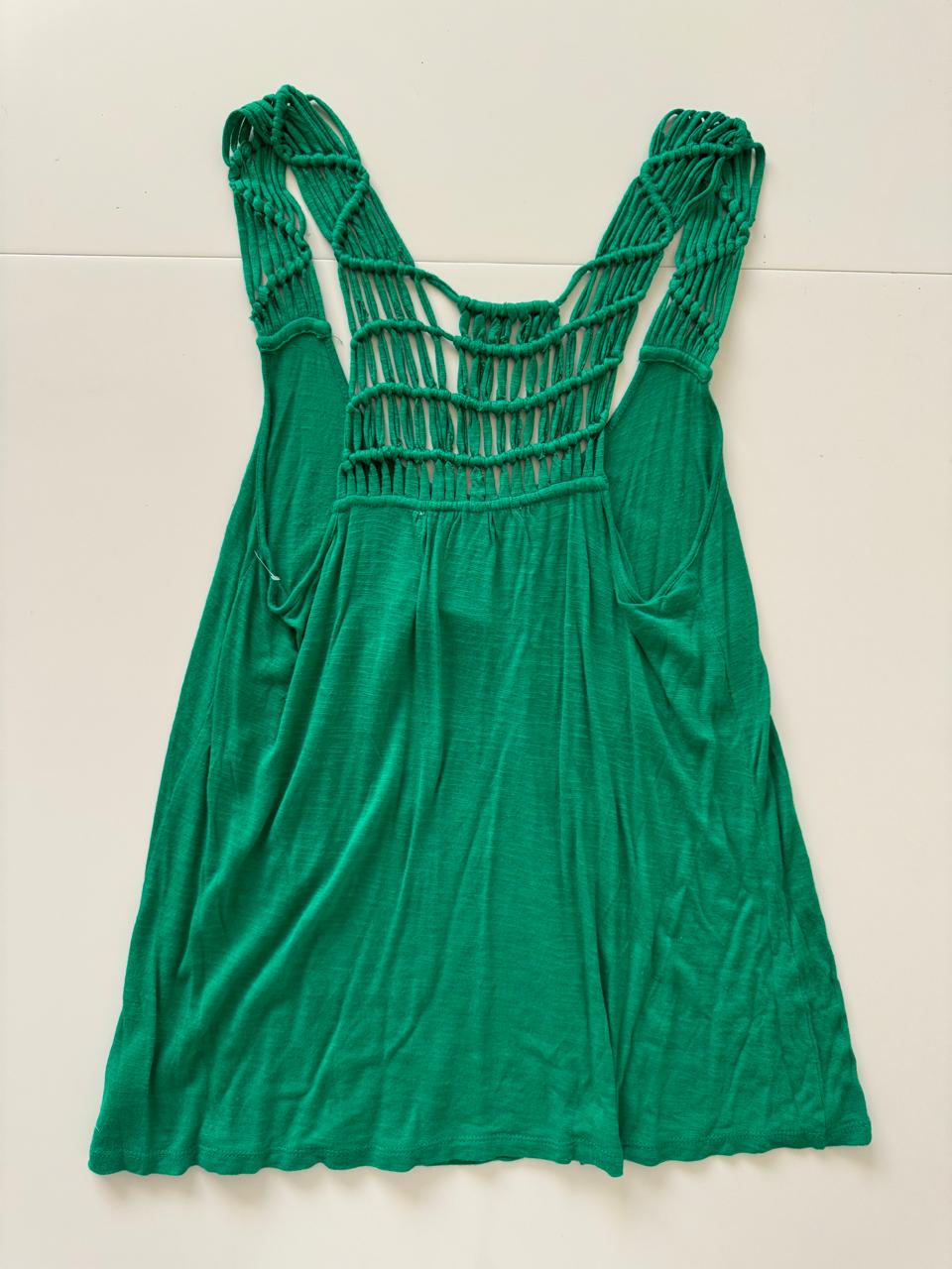 Tank Verde con tirantes tejidos, Talla S, Mujer