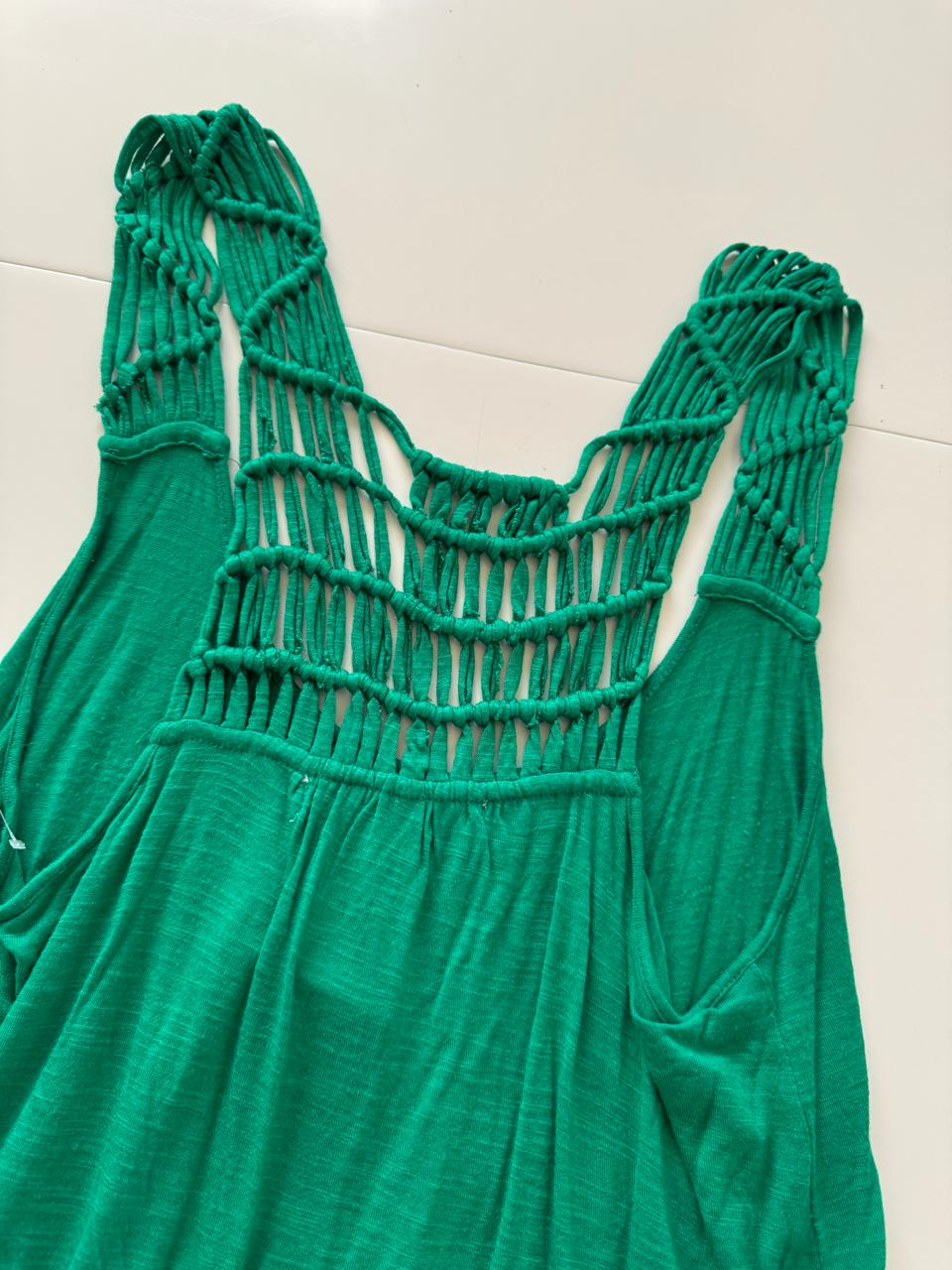 Tank Verde con tirantes tejidos, Talla S, Mujer