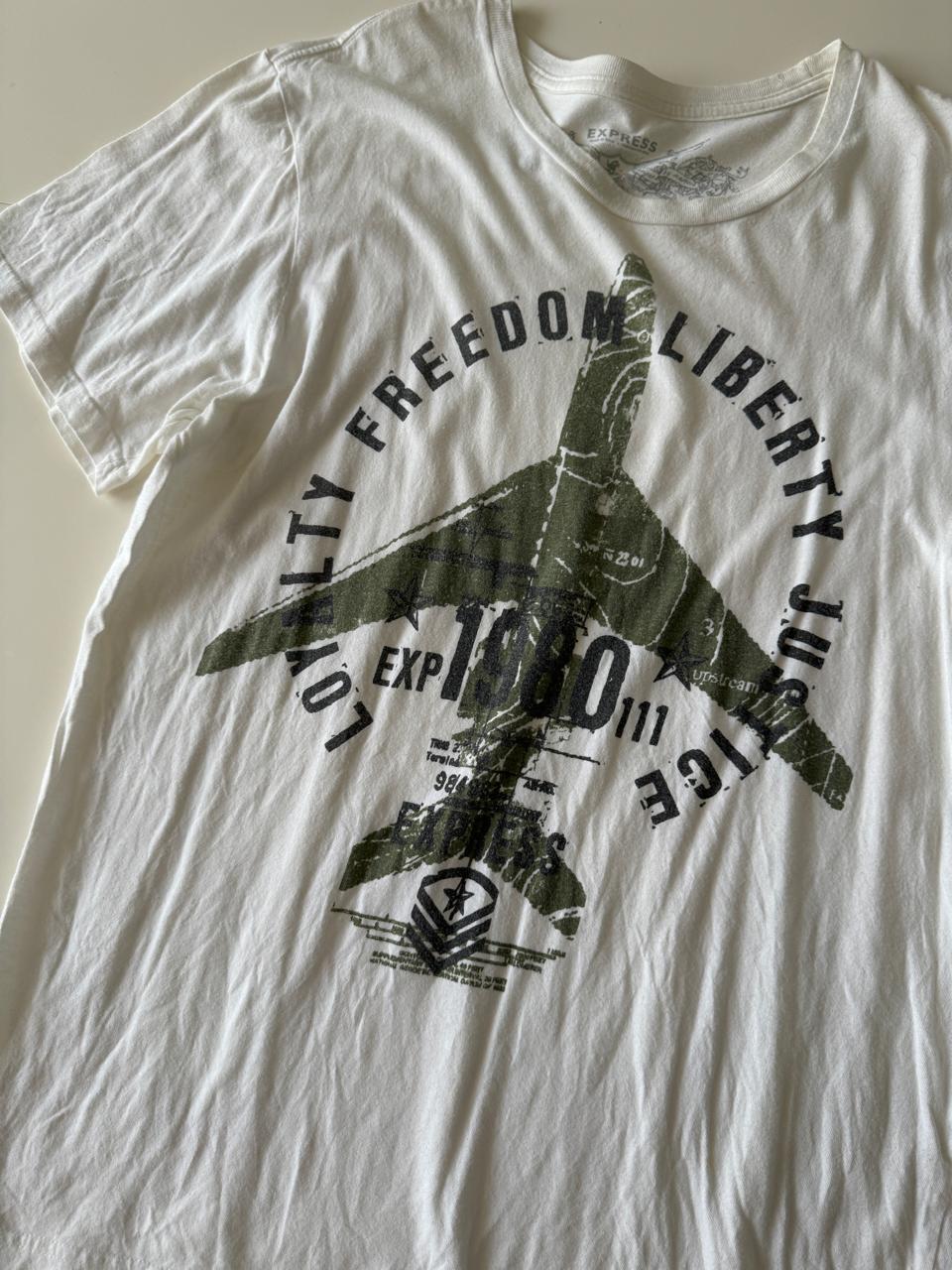 Playera blanca estampada, Talla L, Hombre