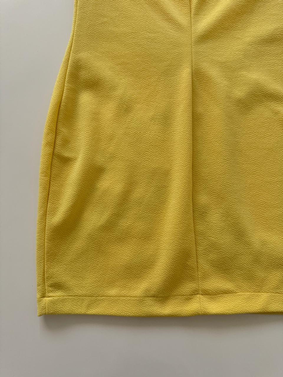 Vestido amarillo con aplicacion en falda, Talla S, Mujer