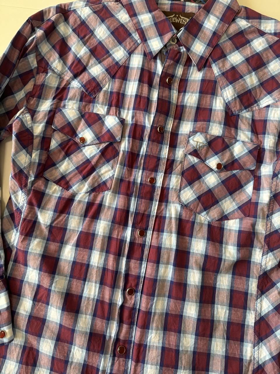 Camisa vaquera de cuadros, Talla L, Hombre