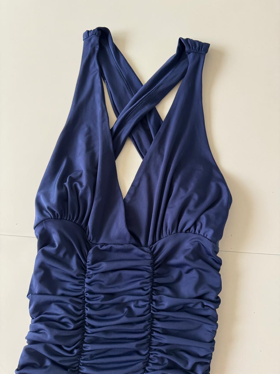 Vestido azul drapeado, Talla S, Mujer