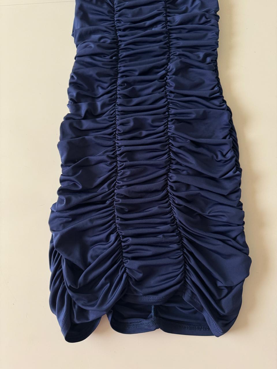 Vestido azul drapeado, Talla S, Mujer