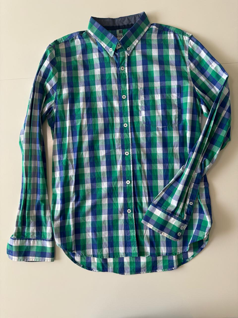 Camisa de cuadros azul y verde, Talla M, Hombre