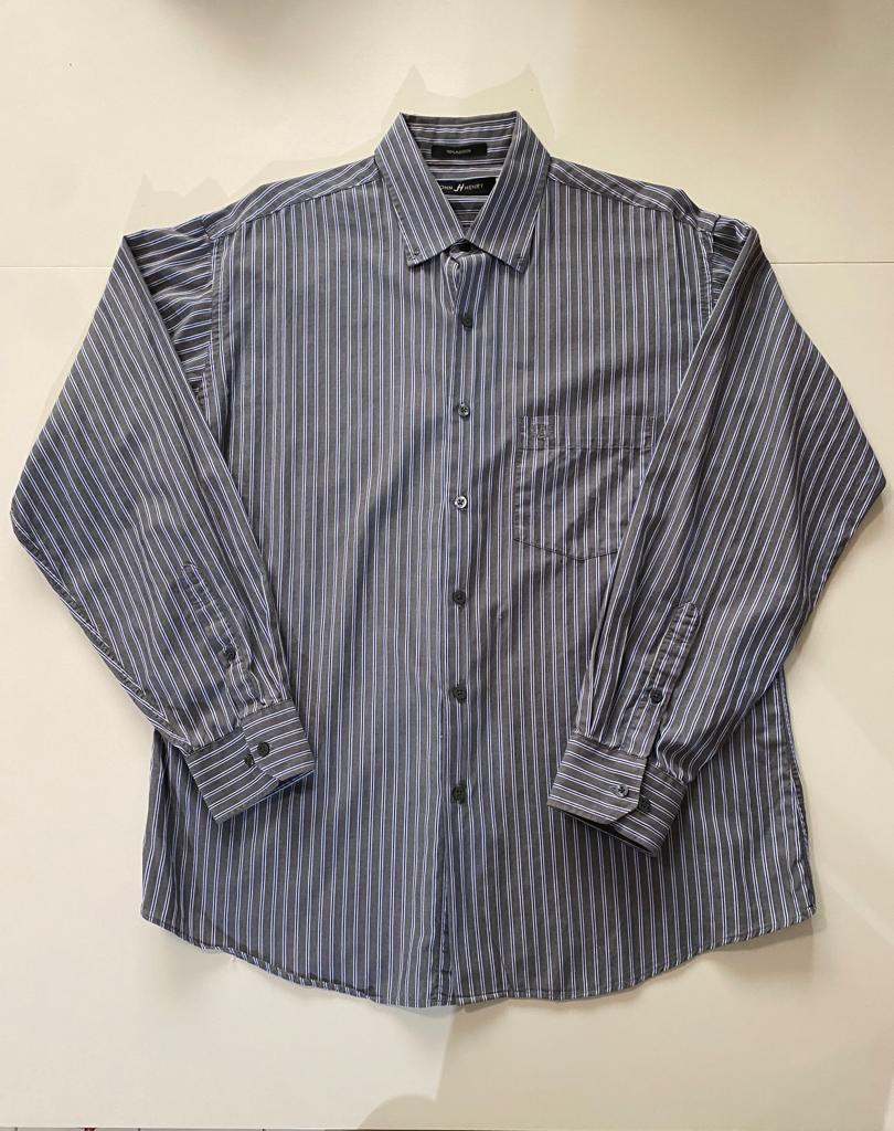 Camisa de rayas gris, Talla L, Hombre