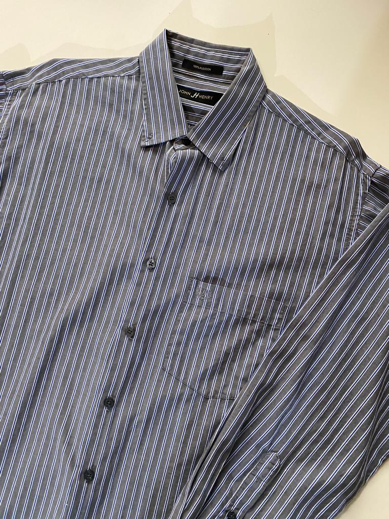 Camisa de rayas gris, Talla L, Hombre