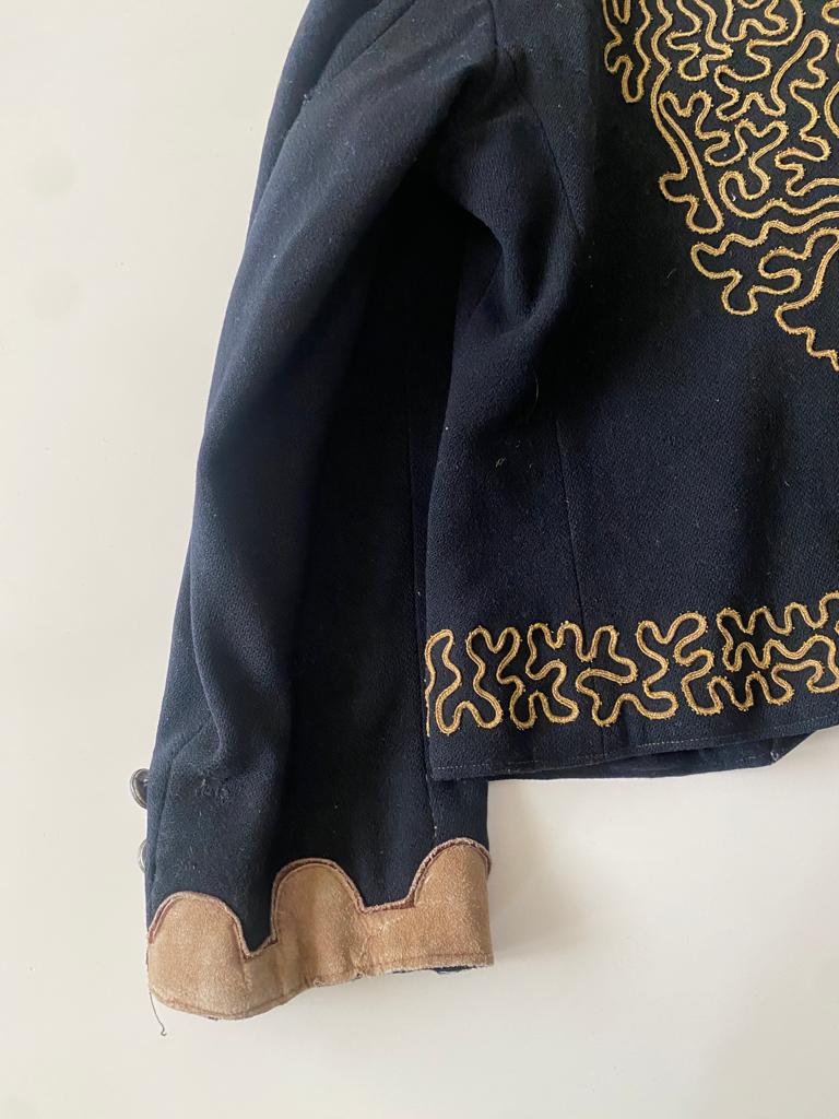 RENTA Chaqueta negra con apliques de piel, Talla M/L, Hombre, VINTAGE