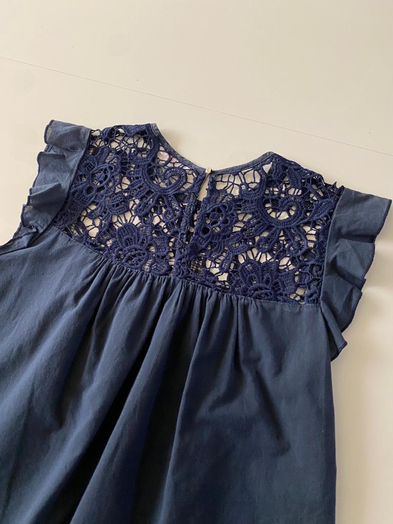 Blusa campirana azul marino, Talla M, Mujer