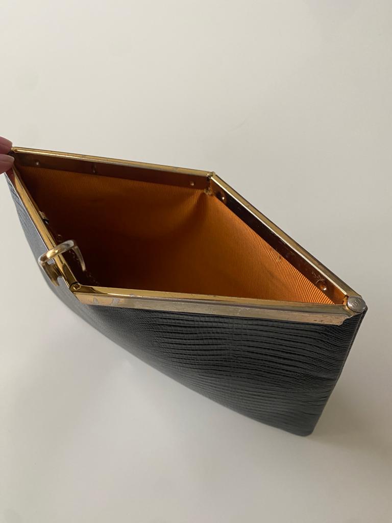 Clutch negro vintage de piel, Vintage