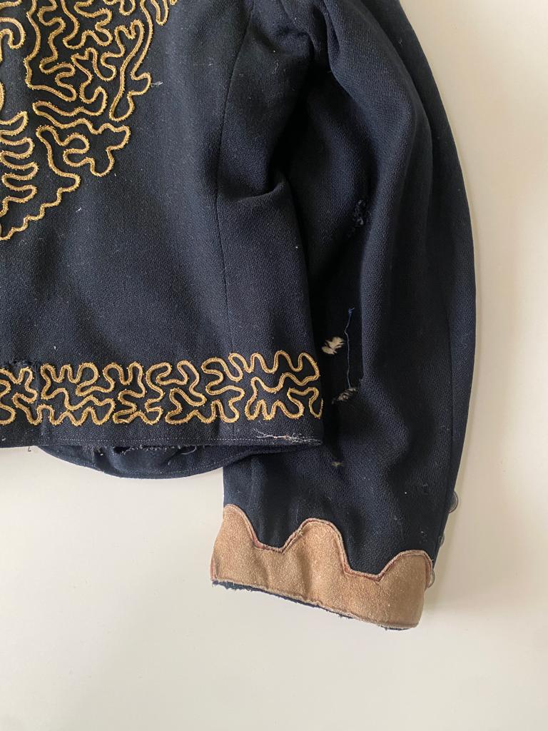 RENTA Chaqueta negra con apliques de piel, Talla M/L, Hombre, VINTAGE