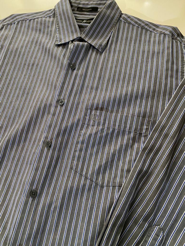Camisa de rayas gris, Talla L, Hombre