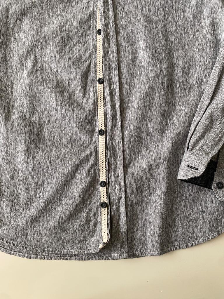 Camisa cuello mao gris, Talla L, Slim fit, Hombre