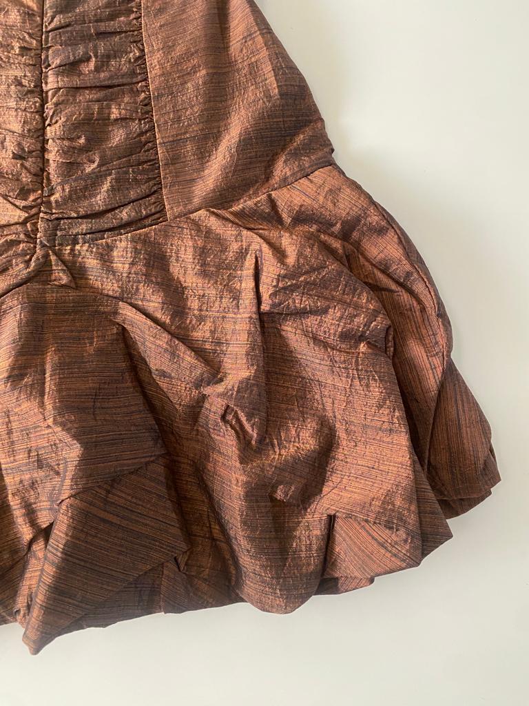 Vestido café, falda de globo, Talla 2, M, Mujer