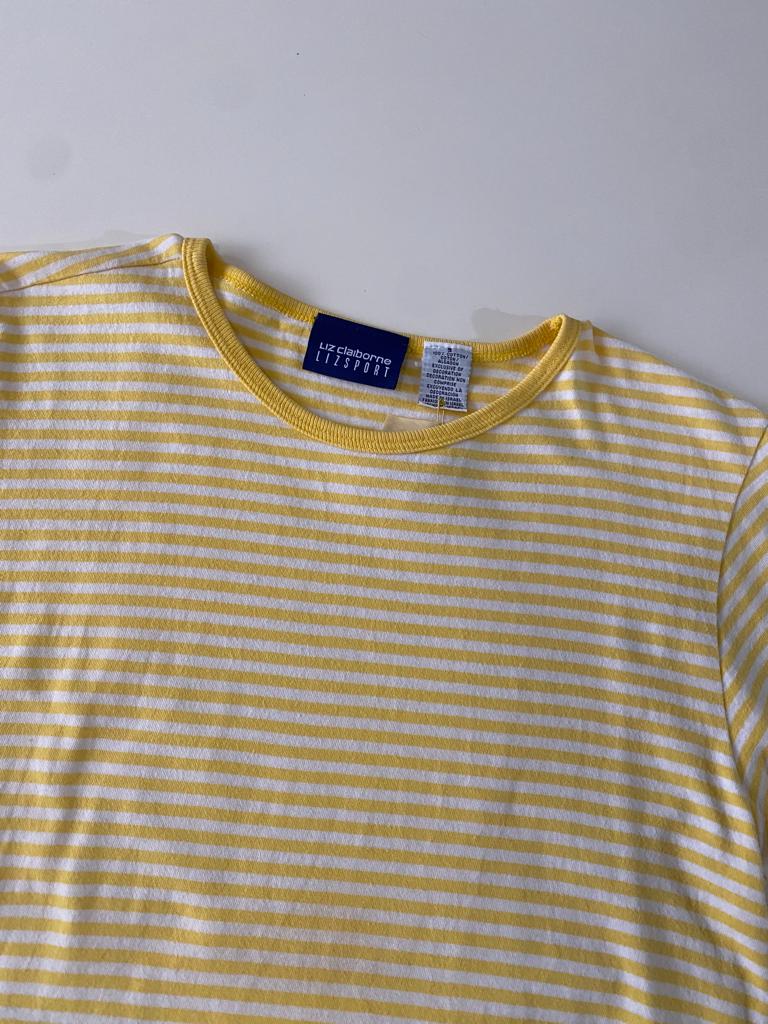 Playera rayas amarilla, Talla S, Mujer, Vintage