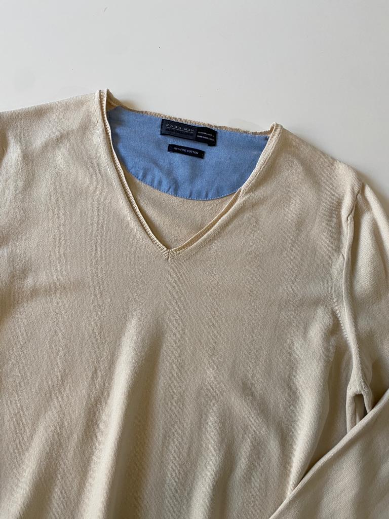 Cardigan beige, Talla L Slim, Hombre