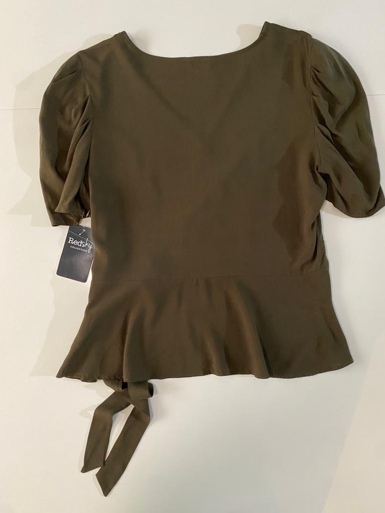 Blusa verde cruzada, Talla L, Mujer