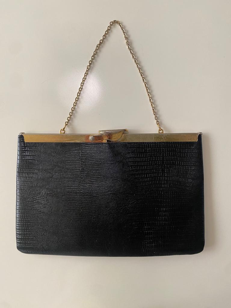 Clutch negro vintage de piel, Vintage