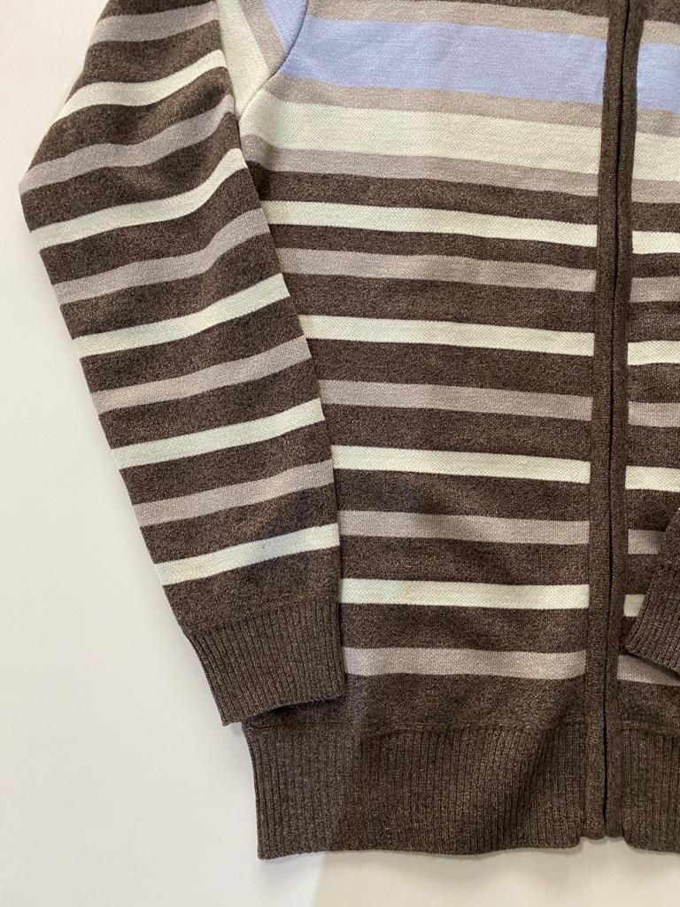 Cardigan de rayas, cierre al frente, Talla EEG, Hombre