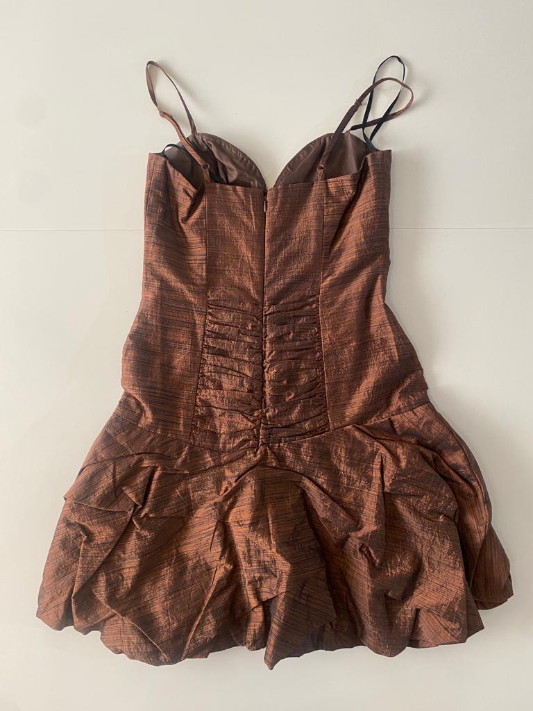 Vestido café, falda de globo, Talla 2, M, Mujer
