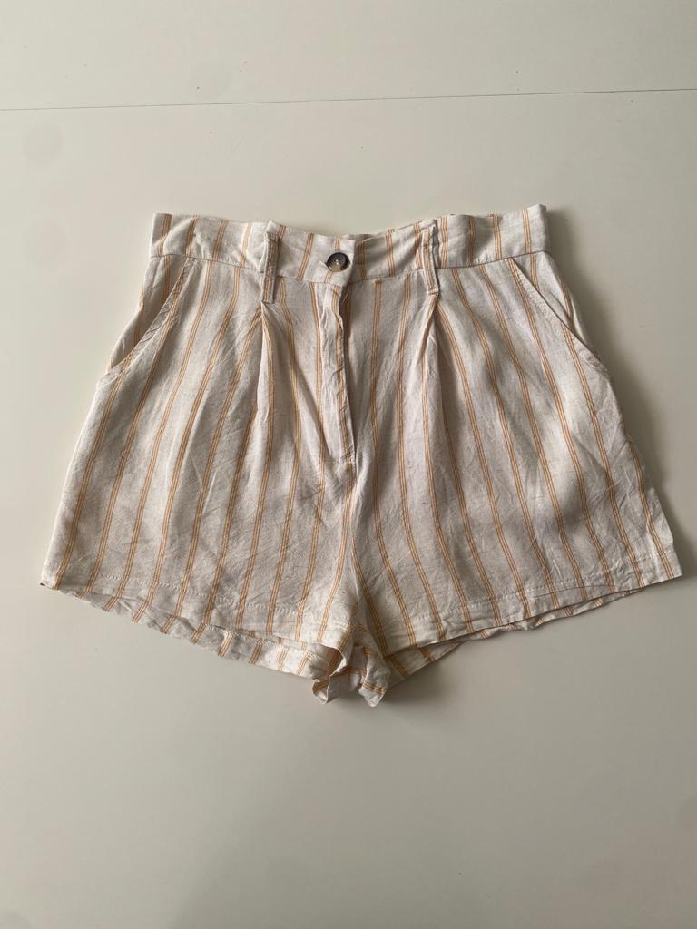 Shorts de rayas beige, Talla S, Mujer