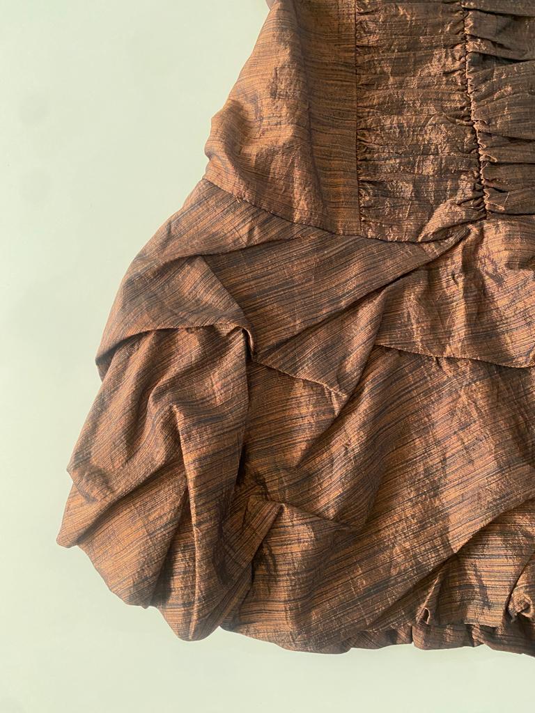 Vestido café, falda de globo, Talla 2, M, Mujer