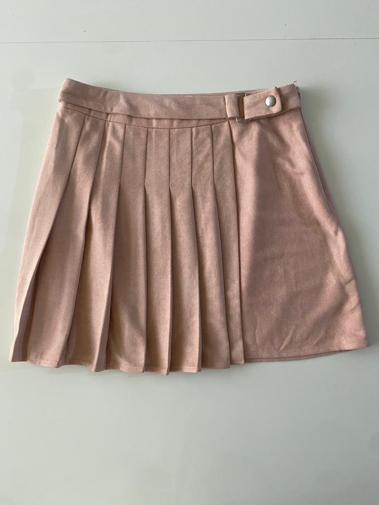 Falda de suede rosa, Talla S, Mujer