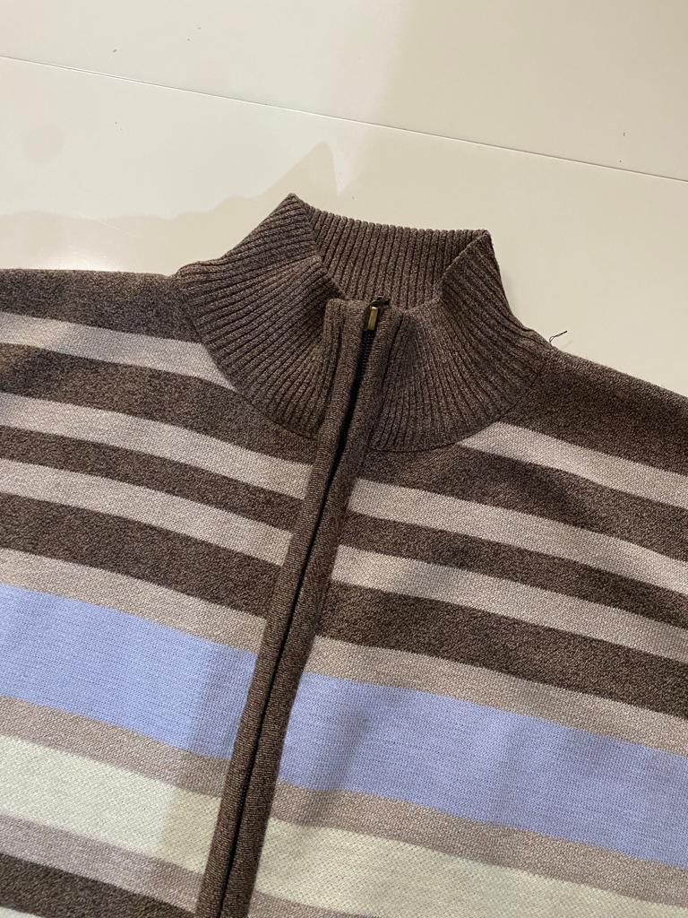 Cardigan de rayas, cierre al frente, Talla EEG, Hombre