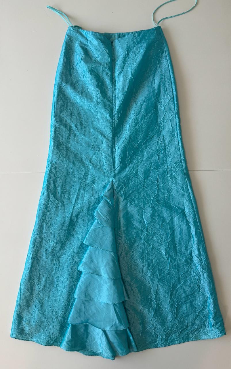 Falda corrugada aqua, Talla 9, Mujer