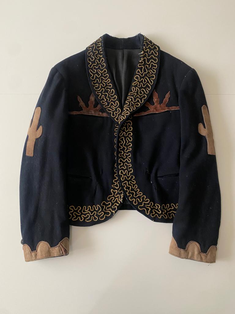 RENTA Chaqueta negra con apliques de piel, Talla M/L, Hombre, VINTAGE