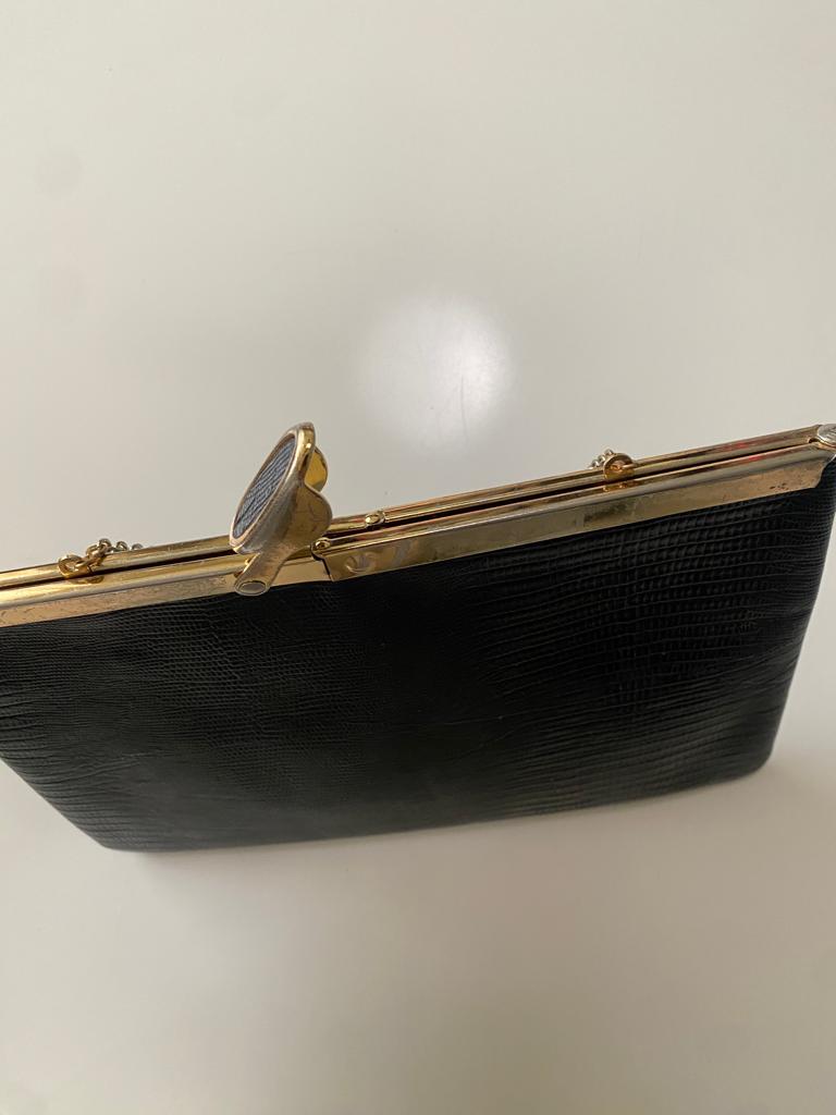 Clutch negro vintage de piel, Vintage