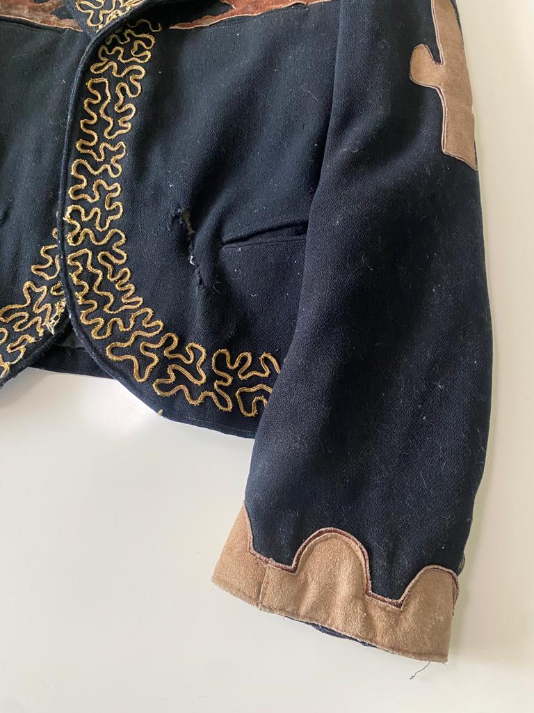 RENTA Chaqueta negra con apliques de piel, Talla M/L, Hombre, VINTAGE