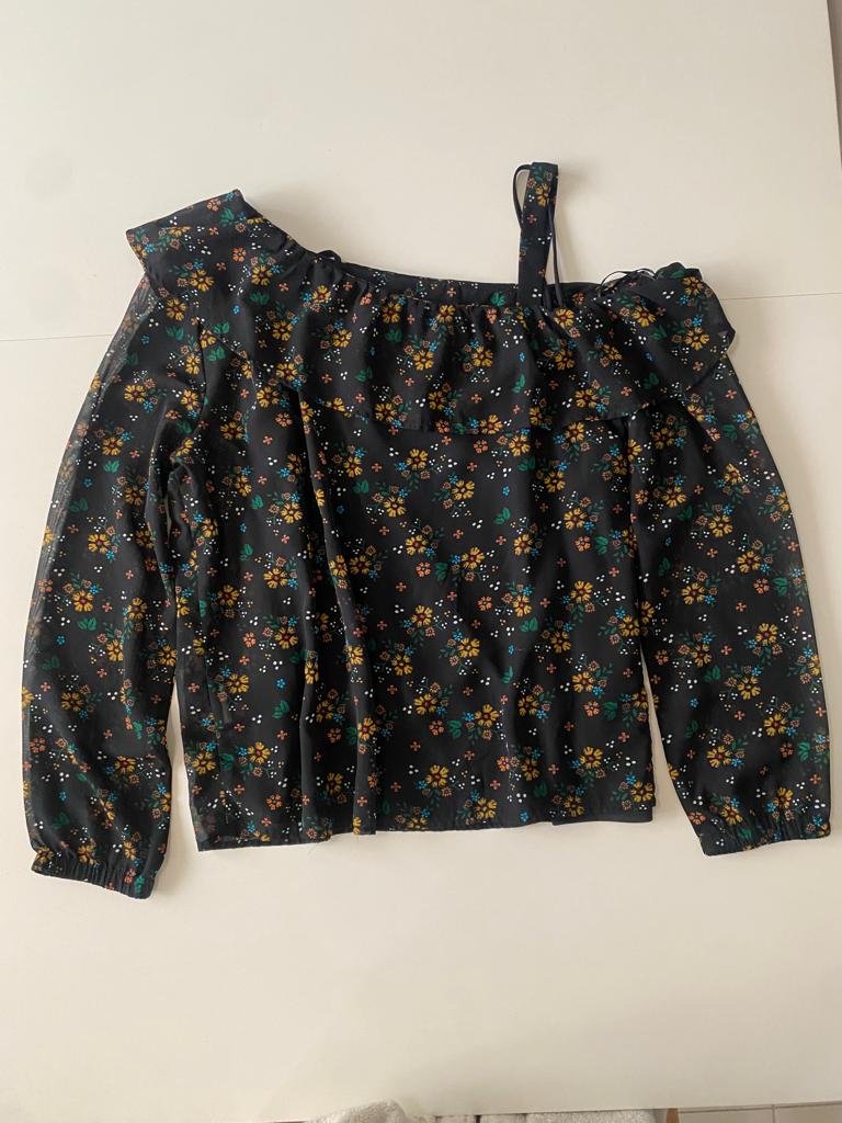 Blusa translucida con tirante en hombro, Talla XL, Mujer