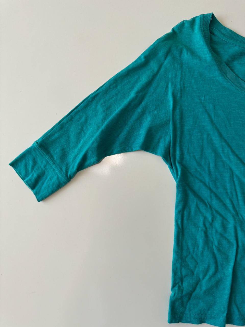 Playera 3/4 aqua, Talla XS, Mujer