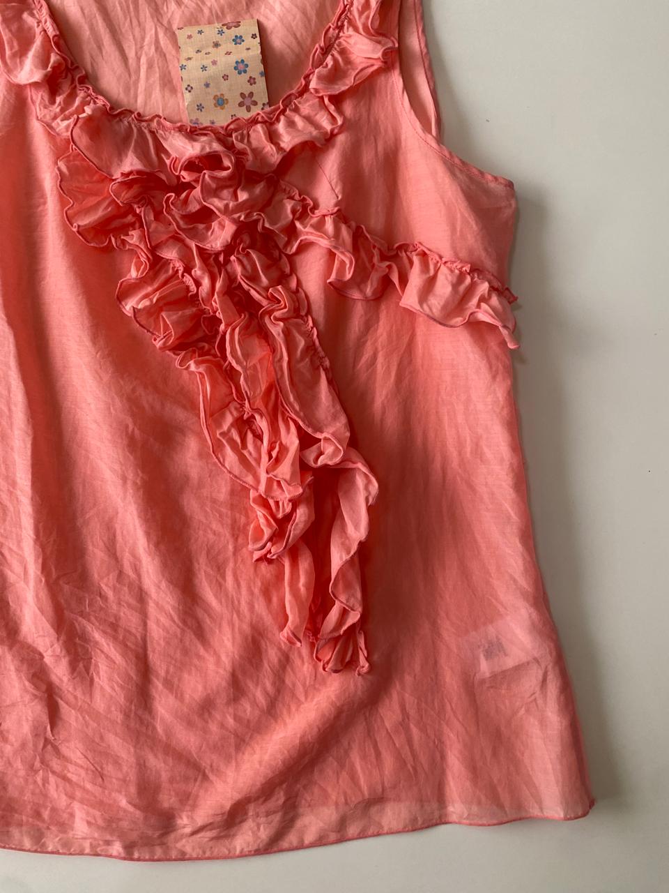 Blusa con escarolas, Talla S, Mujer