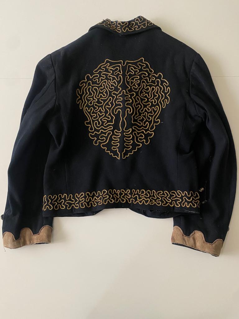 RENTA Chaqueta negra con apliques de piel, Talla M/L, Hombre, VINTAGE