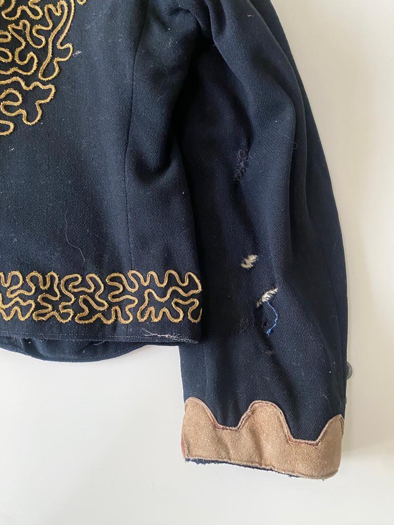 RENTA Chaqueta negra con apliques de piel, Talla M/L, Hombre, VINTAGE